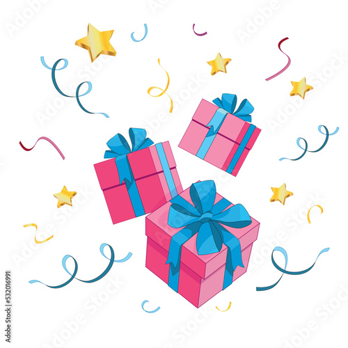 Merry Christmas 2023 pink gift boxes with blue bows