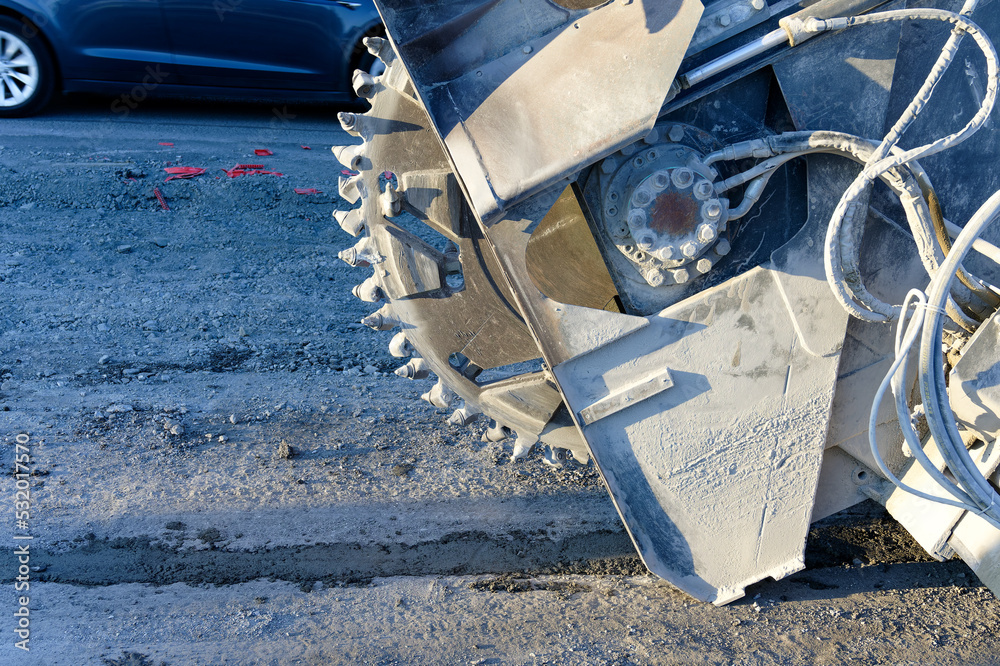 Whell saw machine. Asphalt patch cutting, road expansion joint cuts
