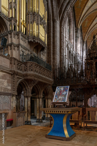 side altar and the church organ in the historic Chester Cathedral in Cheshire photo