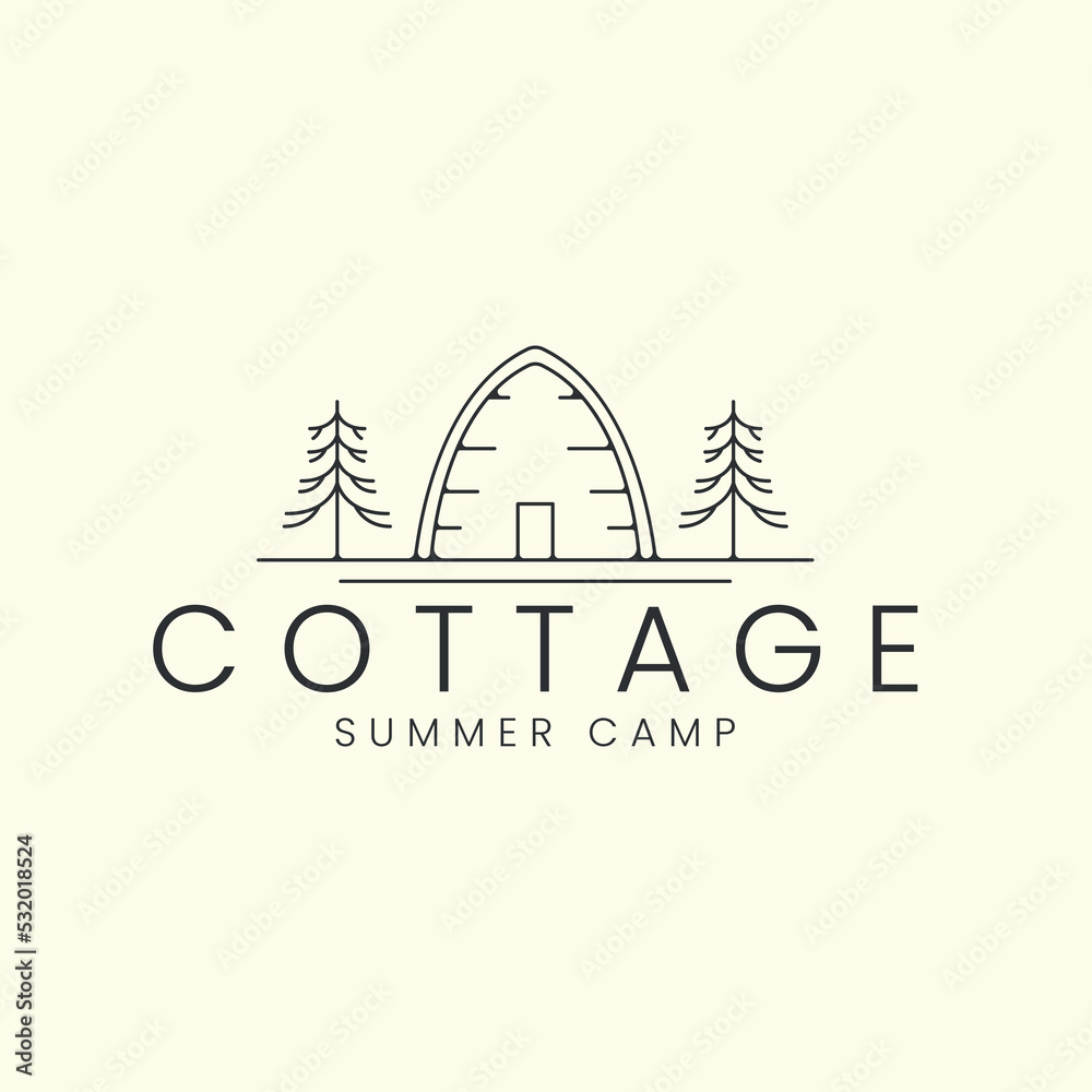 linear cottage style logo vector illustration icon template design. barn, cabin, house logo design