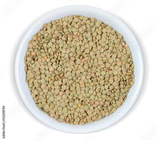 Lentils in a White Bowl Isolated from Background