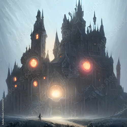 Fantasy Castle on another planet , drammatic lighting, illustration photo