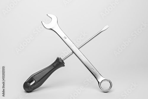 screwdriver and wrench are crossed the concept of maintenance or repair