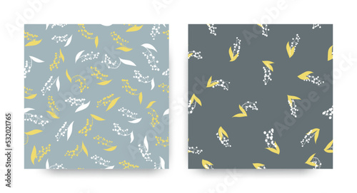 Floral Pattern Set. Seamless Lili Valley Fabric Design. Elegant Flower Invitation. Spring Floral Pattern. Romantic Petal Illustration. Bunch of Convallaria Majalis. Spring Floral Pattern.