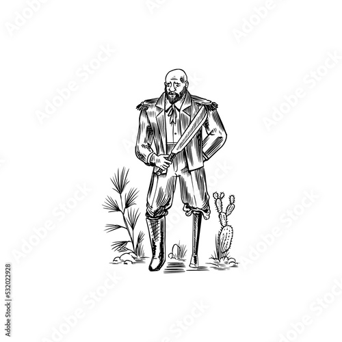 Wallpaper Mural Sea Pirate. One-legged Marine sailor. Portrait of the seaman hook. Engraved hand drawn, vintage sketch for tattoo or print on t-shirt. Torontodigital.ca