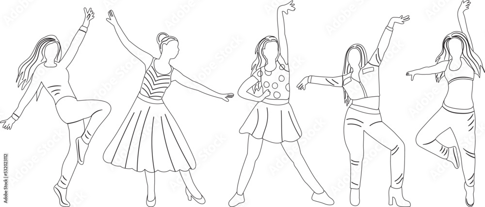 women dancing sketch ,contour on white background isolated vector women dancing sketch ,contour on white background isolated vector