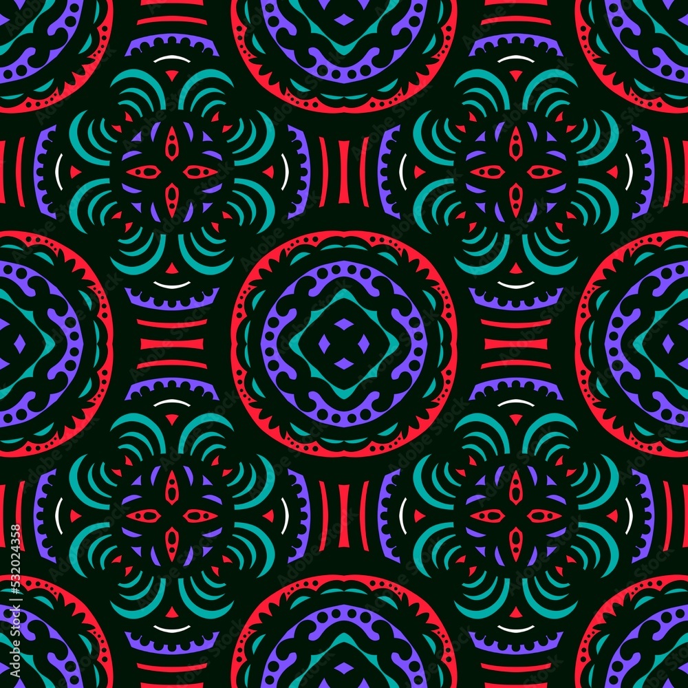 Fototapeta premium Seamless geometric folklore ornament, Tribal ethnic texture. Seamless striped pattern in Aztec style, Figure tribal embroidery, Scandinavian, Ikat pattern