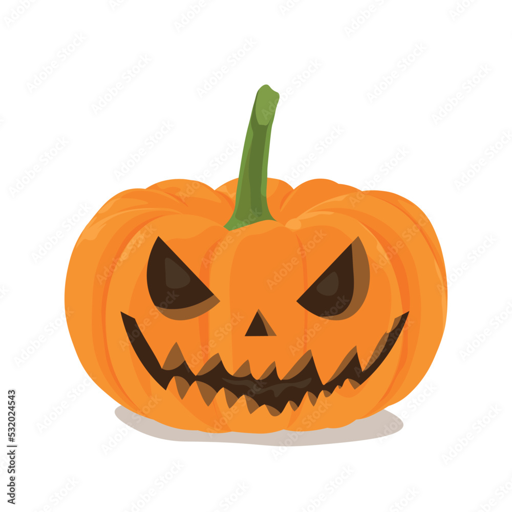 Carved Halloween pumpkin on white background