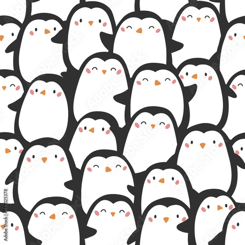 Seamless pattern with cute penguins. Funny cartoon animals. Hand drawn doodle birds. Winter vector illustration. © Kristina
