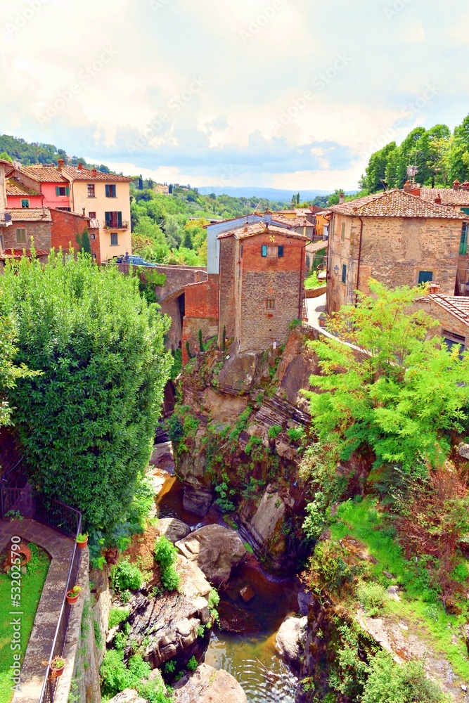 landscape of Loro Ciuffenna, ancient village located in Valdarno, Arezzo in Tuscany Italy