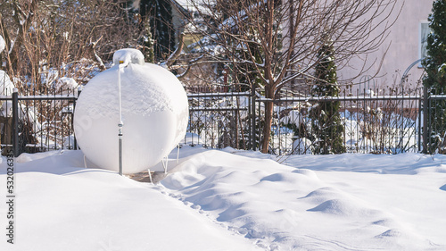 LPG tank at the house in snowy winter.