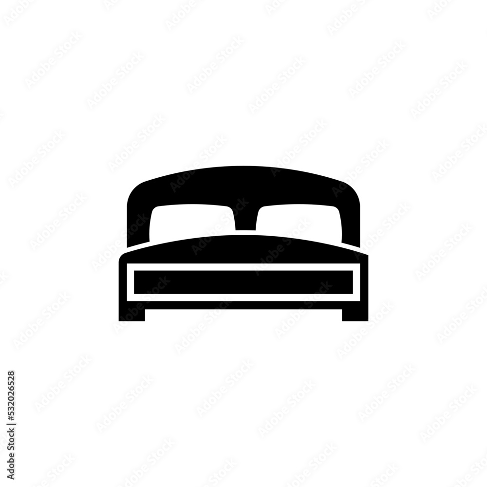 Double Bed with Two Pillows, Bedding. Flat Vector Icon illustration. Simple black symbol on white background. Double Bed with Two Pillows, Bedding sign design template for web and mobile UI element. Double Bed with Two Pillows, Bedding. Flat Vector Icon illustration. Simple black symbol on white background. Double Bed with Two Pillows, Bedding sign design template for web and mobile UI element.