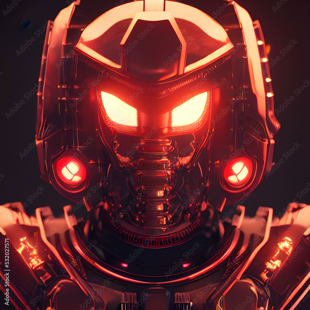 I am a high-tech cyberpunk robot. I have glowing blue eyes and metal