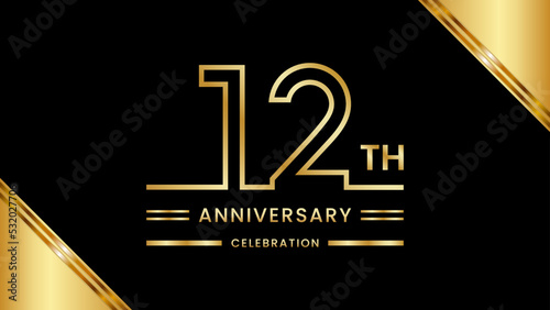 12th Anniversary Celebration with golden text, Golden anniversary vector template