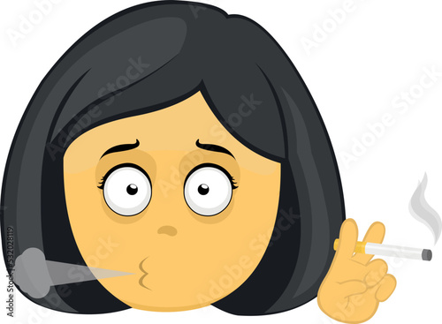 Vector emoji illustration of a yellow cartoon girl smoking a cigarette