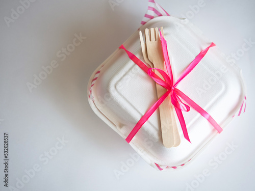 cake box  gift box for bento cake with wooden fork and candle