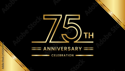 75th Anniversary Celebration with golden text, Golden anniversary vector template photo