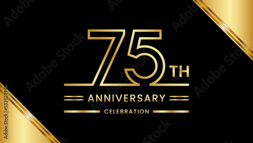 75th Anniversary Celebration with golden text, Golden anniversary vector template
