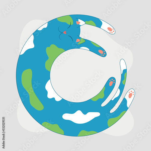 Cute funny planet Earth Cat. Vector illustration. Earth Day.