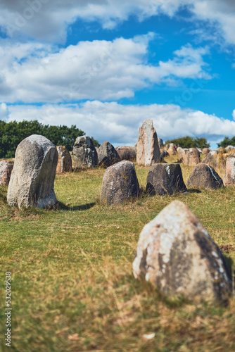 Stones at Viking Graveyard Lindholm Hoje in Denmark. High quality photo