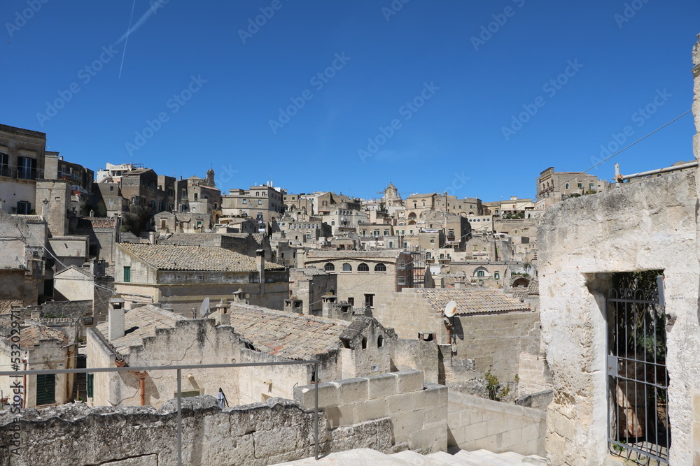 The old town of Matera under a blue sky, Italy