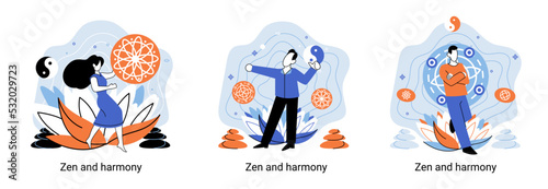 Zen and harmony metaphor, meditation practice. Balance, relaxation, mindfulness. Calm person relaxing. Yoga and spiritual practice, relax, recreation, healthy lifestyle. Japanese cult of mind and body