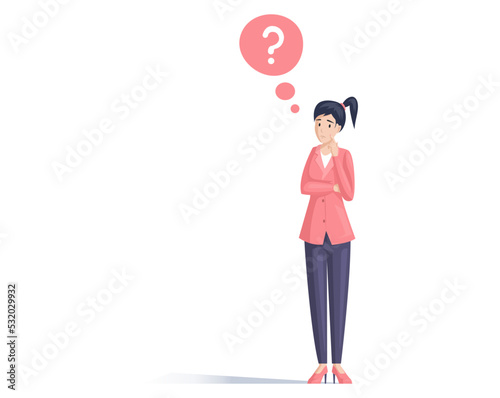 Making confusion. Woman thought about solution to problem, choose options person concept. Career, life and question decision process visualization. Person thinks, doubts to make ones choice, disarray