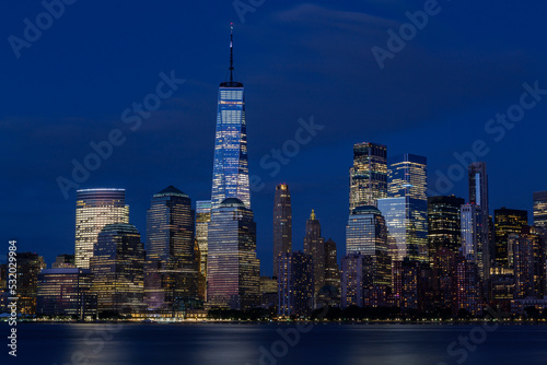 New York City skyline at night. View from Hudson river, New York, USA, America. . High quality photo