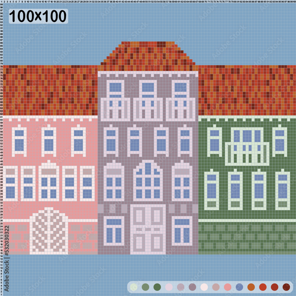 Pattern for cross stitch or knitting - colorful old european city houses vector images