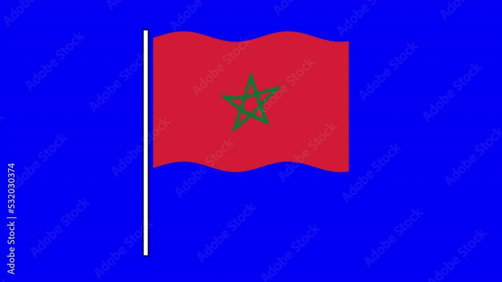 Morocco flag seamless loop animation. Chroma key, blue green screen. Waving flag. Morocco flag seamless loop animation. Chroma key, blue green screen. Waving flag.