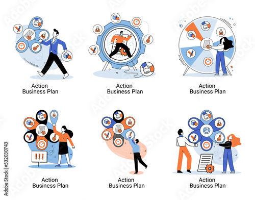 Action business plan, development strategies, foreseeing market risks. Company success secret, idea growing business achieve target metaphor, study production and sales market. Strategic biz planning