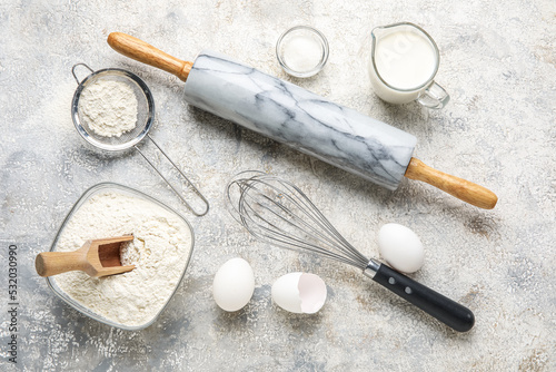 Ingredients for baking on light background