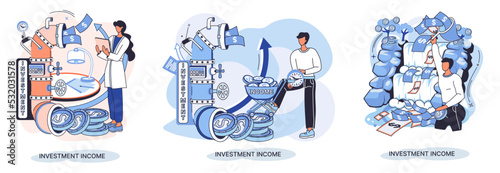 Investment, saving money and finance growth business concept metaphor. Analyzes charts and indicators of income growth. Investment income from securities and other non-commercial investments dividends