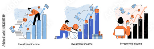 Investment, saving money and finance growth business concept metaphor. Analyzes charts and indicators of income growth. Investment income from securities and other non-commercial investments dividends