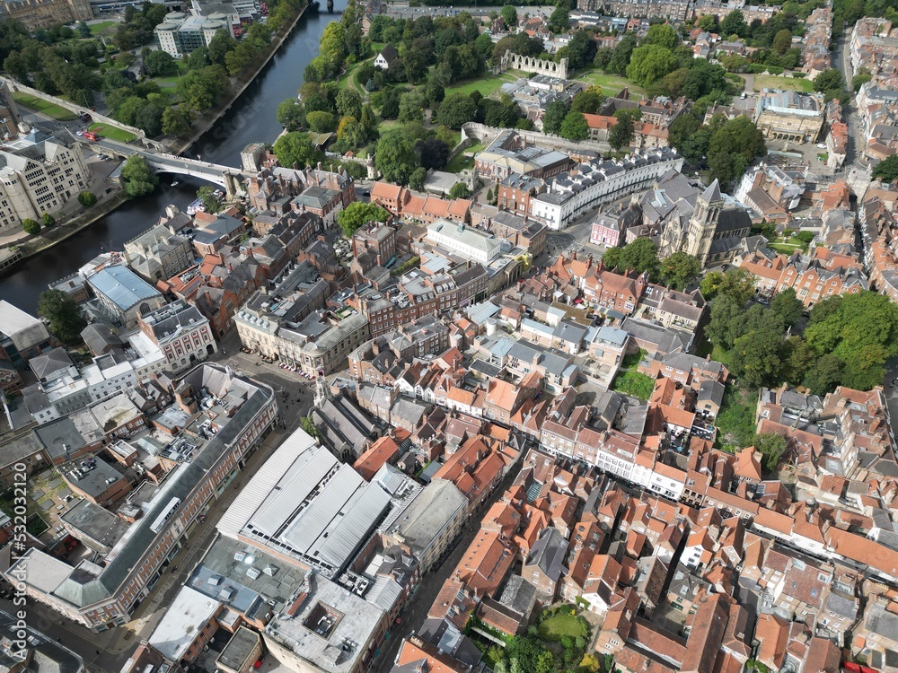 Fototapeta premium aerial view of the medieval walled City of york, England