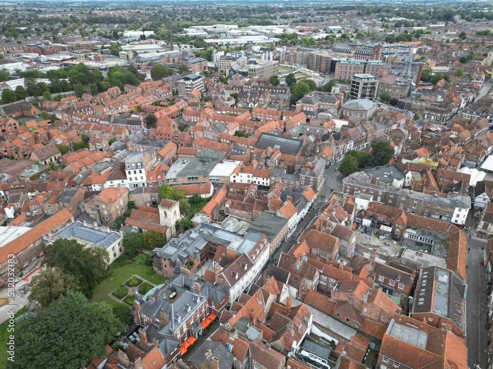 aerial view of the medieval walled City of york, England 