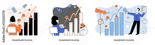 Investment, saving money and finance growth business concept metaphor. Analyzes charts and indicators of income growth. Investment income from securities and other non-commercial investments dividends