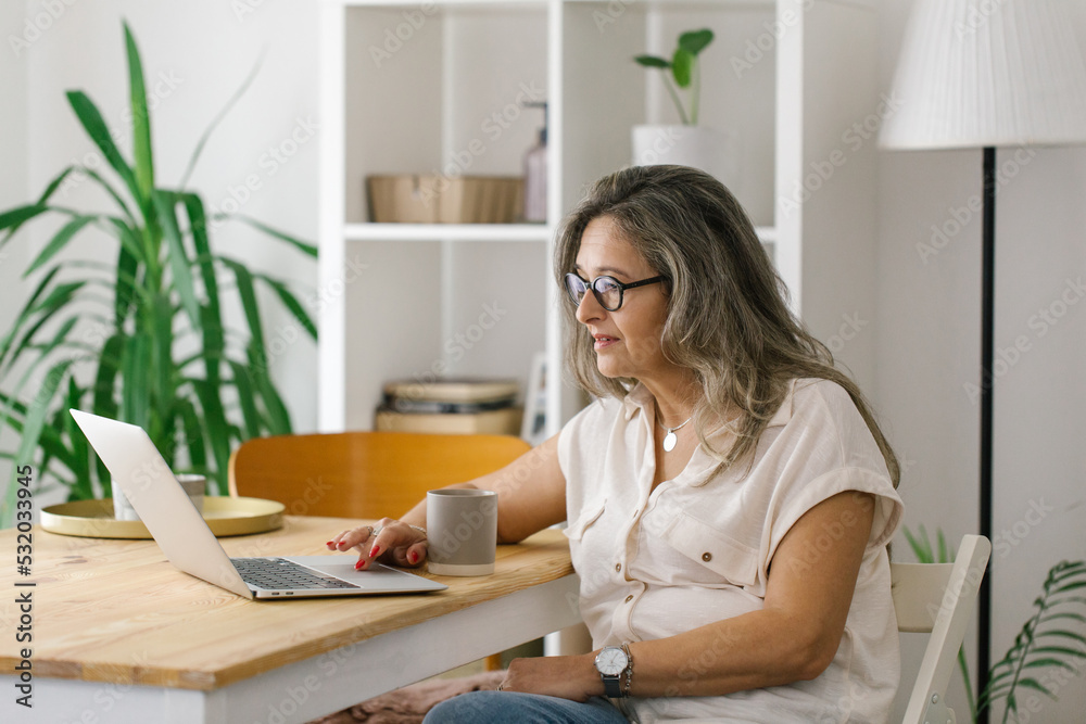 Portrait of adult woman working from home, businesswoman working at home office Portrait of adult woman working from home, businesswoman working at home office