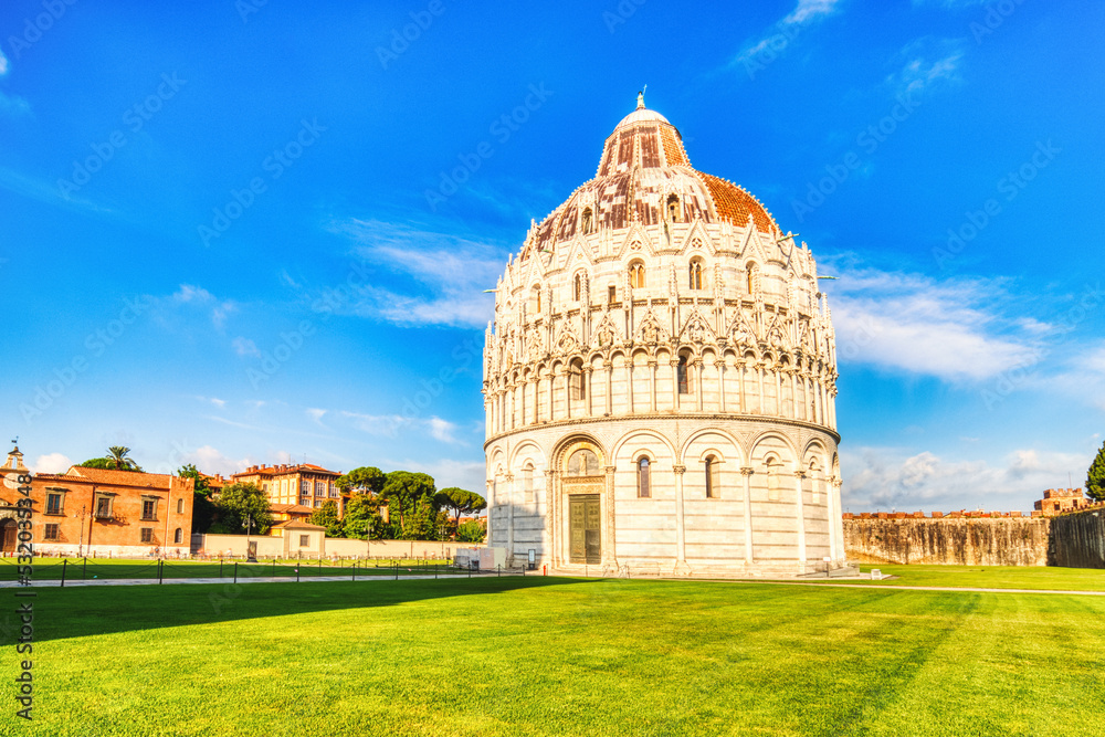 Baptistery of San Giovanni at Beautiful Sunny Day in Pisa