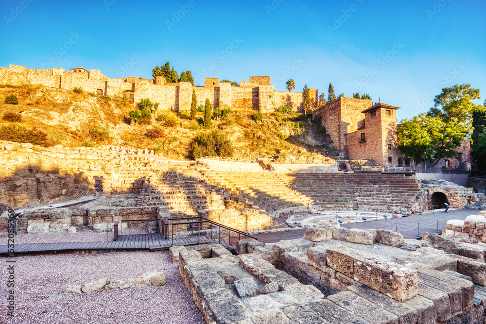 Ancient Roman Amphitheater and the Alcazaba Fortress in Malaga, Andalucia