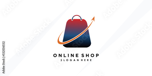 online shop logo design with creative concept premium verctor