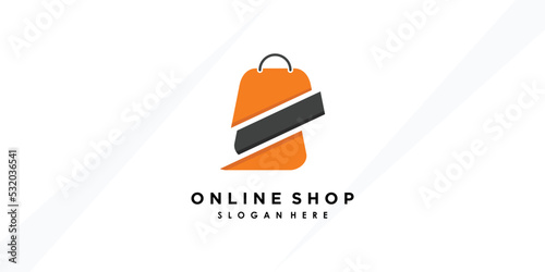 online shop logo design with creative concept premium verctor