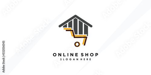online shop logo design with creative concept premium verctor