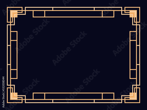 Art deco frame. Vintage linear border. Design a template for invitations, leaflets and greeting cards. Geometric golden frame. The style of the 1920s - 1930s. Vector illustration