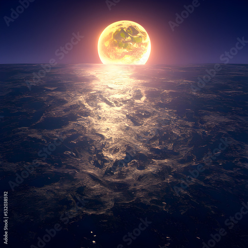 Canvas Print Earth rising like a Moon rising, 3d Illustration,render. Abstract