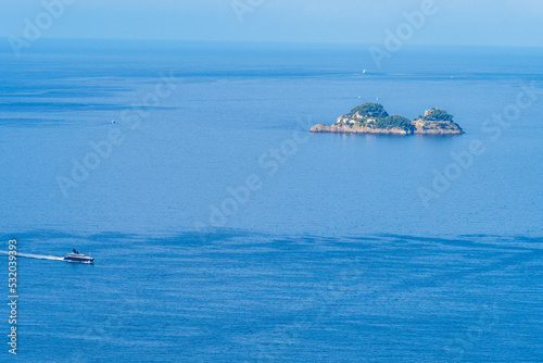 Aerial photo of the boat in the open sea © oldmn