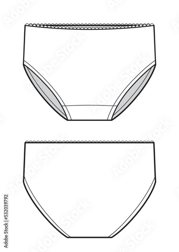 Underwear panties baby cloth, flat sketch