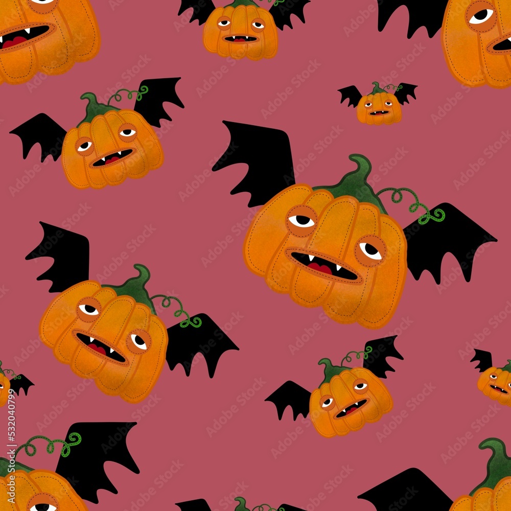 Kawaii cute cartoon Halloween pumpkins seamless pattern for wrapping and fabrics and textiles and kids print