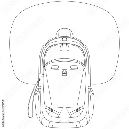 Avalanche irbag System, Avalanche backpack safety from snow avalanches for skiers and snowboarders sketch drawing, contour lines drawn sport equipment