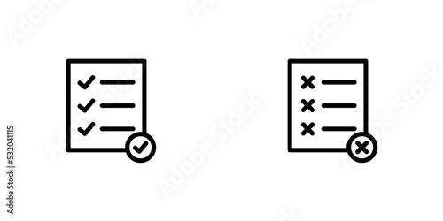Conjunto de icono de documento aprobado y cancelado. Concepto de verificación de documento. Ilustración vectorial